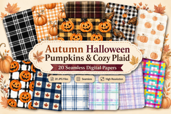 Download Autumn Halloween Pumpkins &amp; Cozy Plaid - Premium Resources