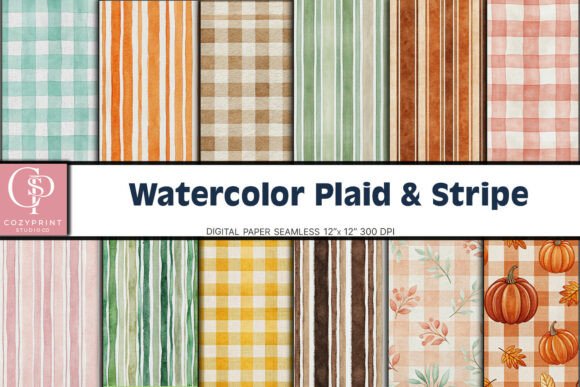 Download Watercolor Plaid &amp; Stripe Digital Paper - Plaid Collection